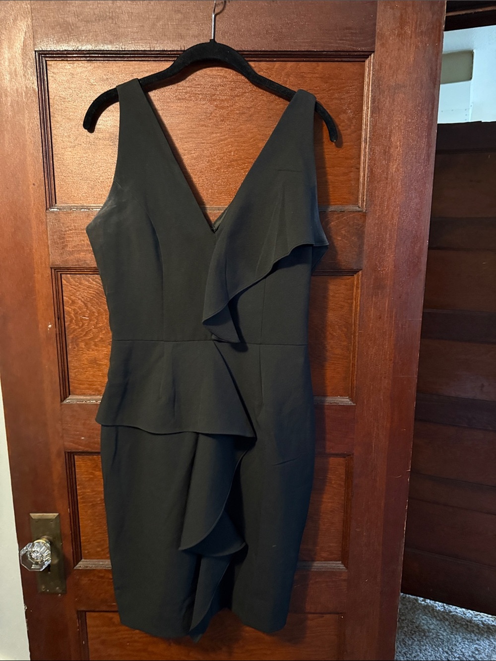 V-Neck Black Ruffle Sheath Dress for Women